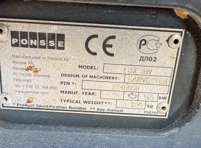 Harvester Ponsse Fox TABLICZKA Harvester Ponsse Fox TABLICZKA