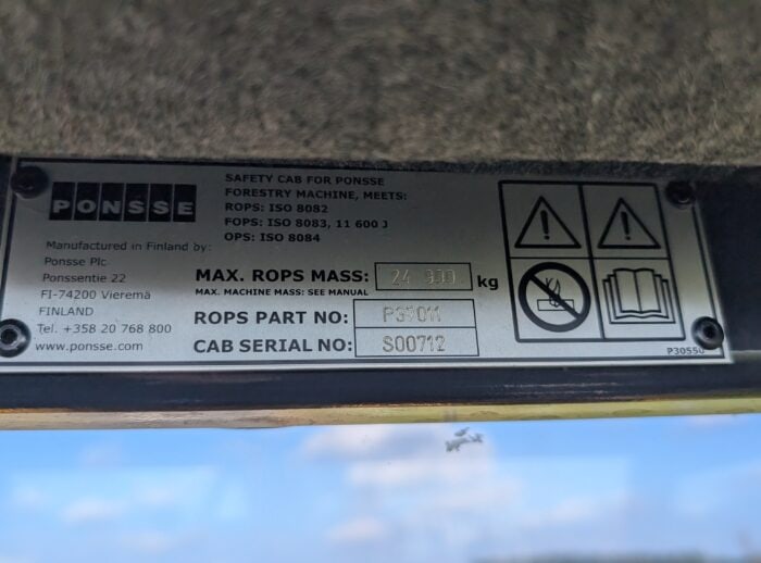 PONSSE ELK 8W 2013 Fahrerhausschild PONSSE ELK 8W 2013r. tabliczka kabiny