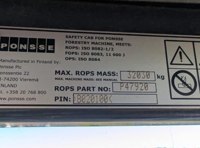 PONSSE BUFFALO 8W 2015r. tabliczka kabina PONSSE BUFFALO 8W 2015r. tabliczka kabina